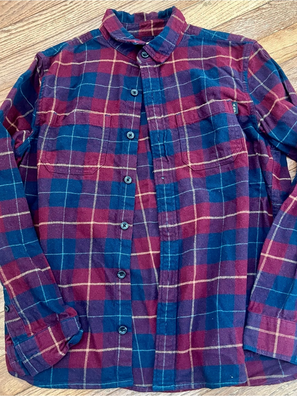 abercrombie kids Red and Navy Plaid Button-Up Shirt 11/12